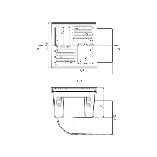 Трап нерж 15х15 d110 горизонтальный с сух.затвором АНИ TQ1112