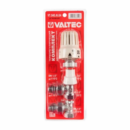 Клапан термостатический угловой + термоголовка + запорный угловой 1/2" VALTEC (Комплект)