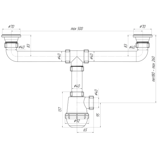 Сифон бутыл.  Грот 1 1/2'' 40 двойной АНИ ПЛАСТ (20 шт.) A3000